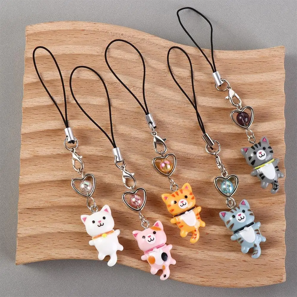 Bag Decor Cat Pendant Cat Phone Strap Cellphone Chain Anti Lost Y2K Phone Charm Keychain Heart Phone Lanyard Backpack Ornament