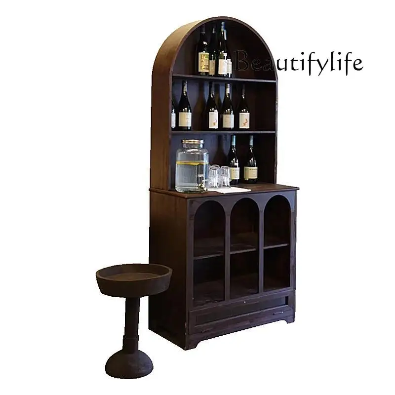 

French retro solid wood wine cabinet for home use, wall locker, medieval old dining side cabinet, living room for home use