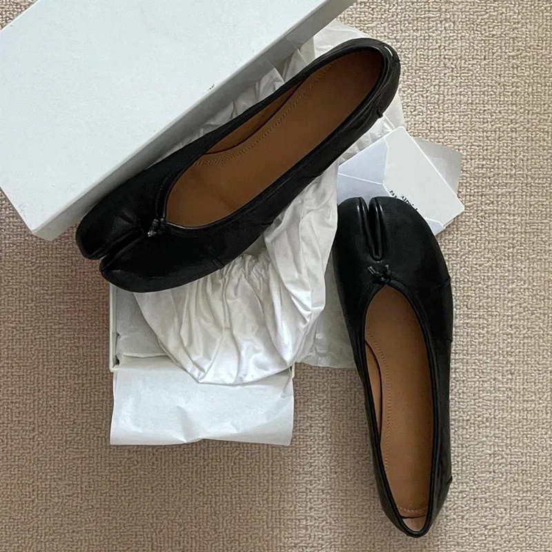Split-Toe Damen Ballerinas Modische Tabi-Schuhe Lässige Slip-on Loafers Damen Plissierte Leder-Espadrilles Zapatillas Mujer – Detail 6