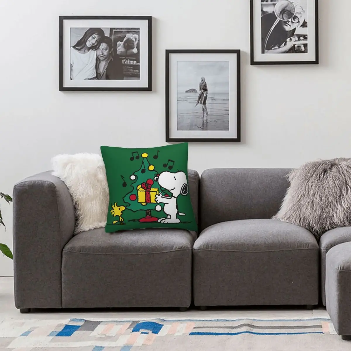 Snoopy And Woodstock Holiday Christmas Tree Pillowcase Printed Polyester Cushion Cover Decorative Pillow Case Cover Home