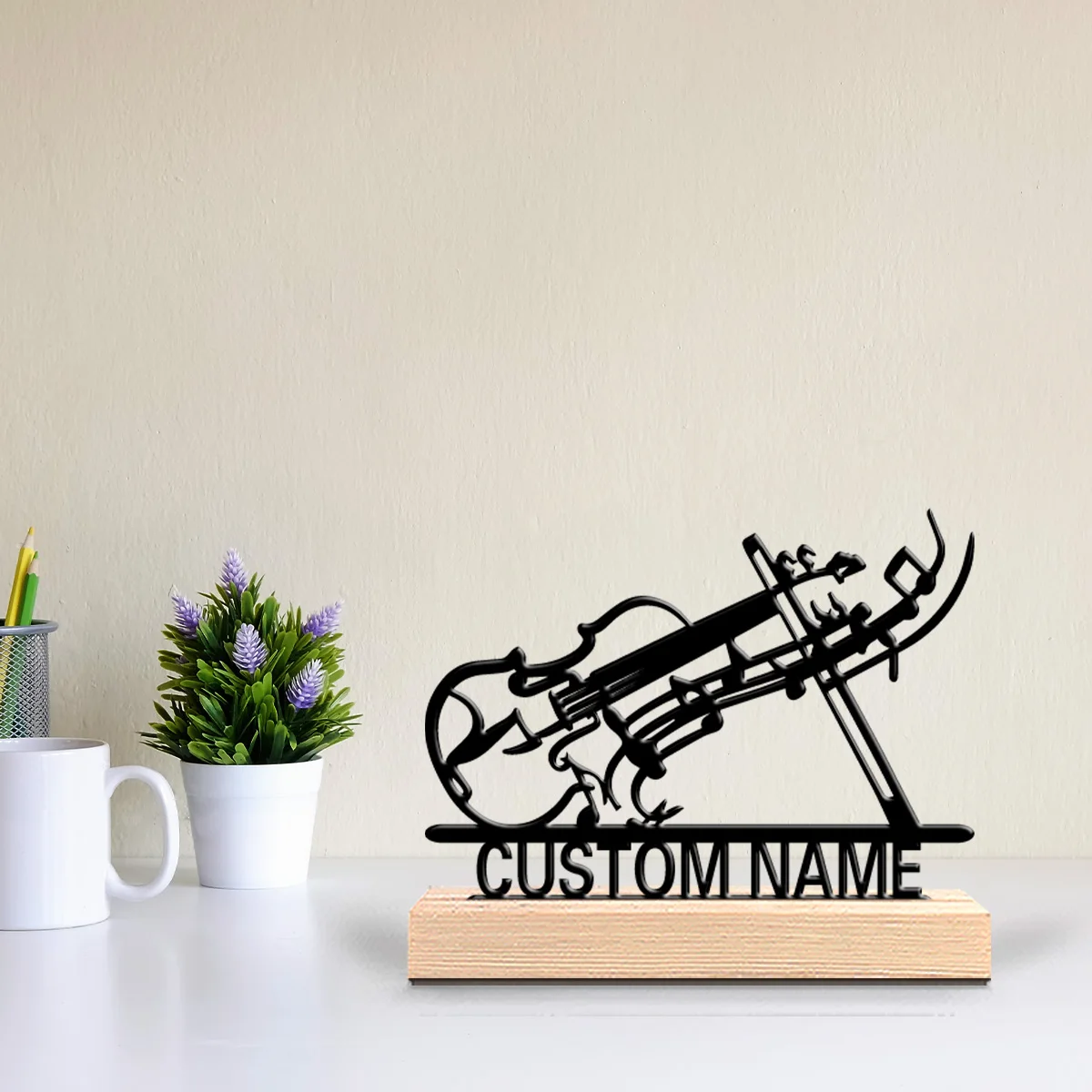 1pc Fashion Personalized Custom Violin Metal Statues Music Lover’s Gift with Wooden Base Perfect for Singers Podcasters Studio