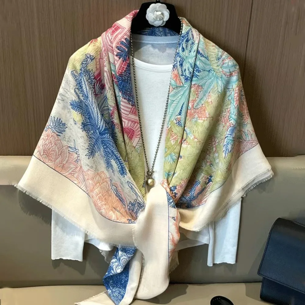 세련된 고급 면과 린넨 스카프 여성용 고급 아우터 숄 넥 스카프 가을 겨울 130cm 대형 사각 스카프