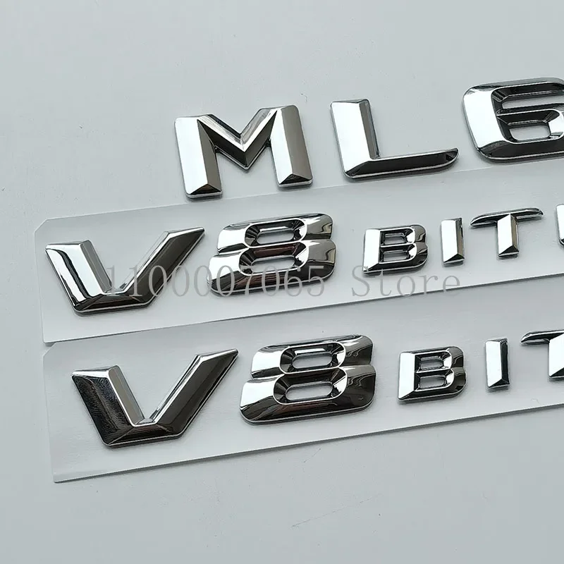 2015 Chrome Sharp 3D Letters ML63 V8 Biturbo Top ABS Emblem for Car Side Fender Trunk Nameplate Logo Sticker