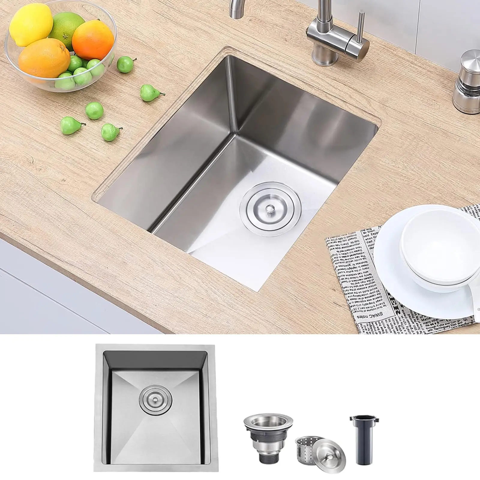 

15x17 Inch Undermount Stainless Steel Bar Sink Single Bowl For RV Outdoor Kitchen