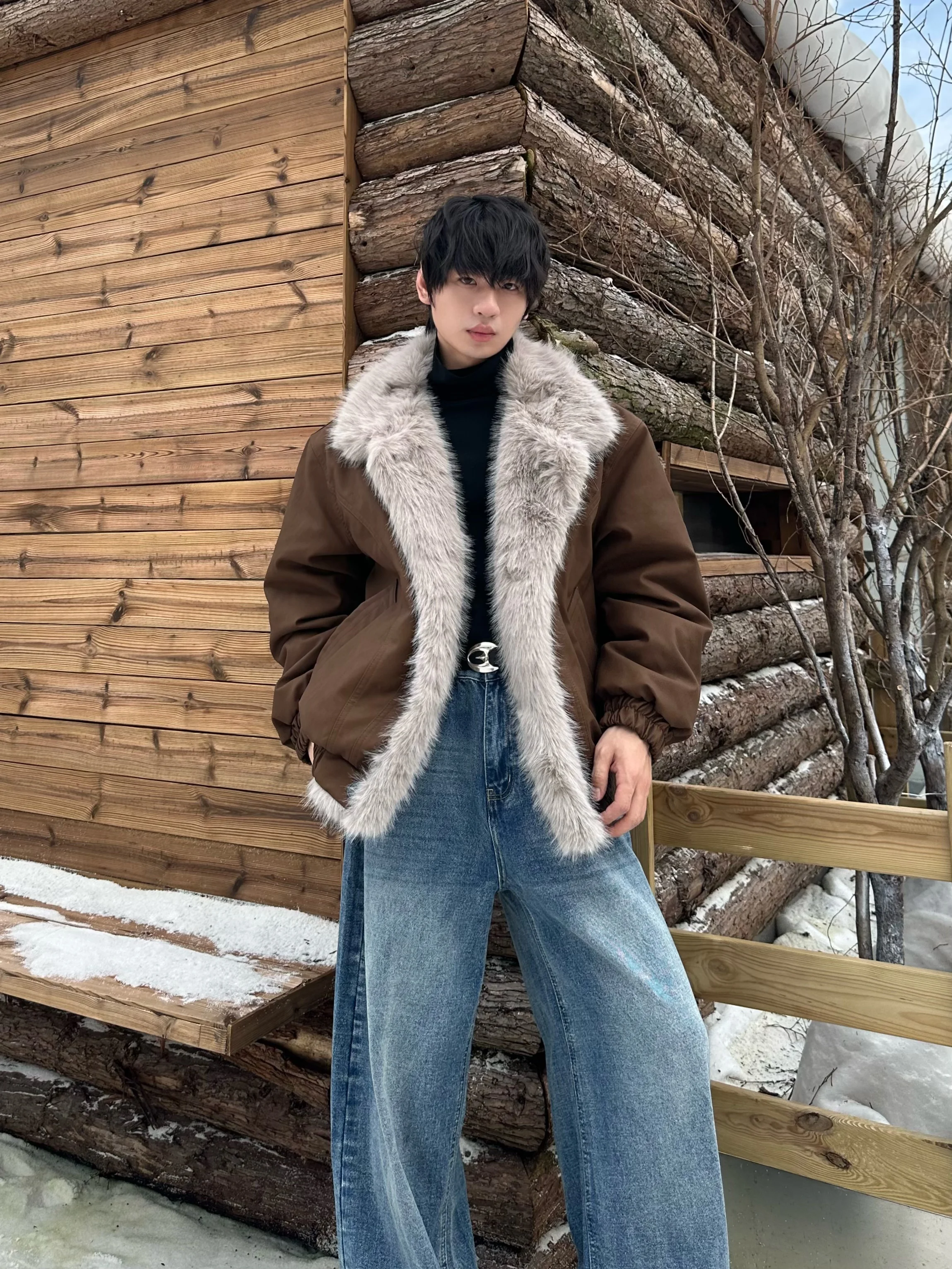 سترات باركاس دافئة بياقة من الفرو الصناعي للرجال لخريف وشتاء 2025 معاطف جديدة راقية بلون سادة ملابس علوية متعددة الاستخدامات بأكمام طويلة