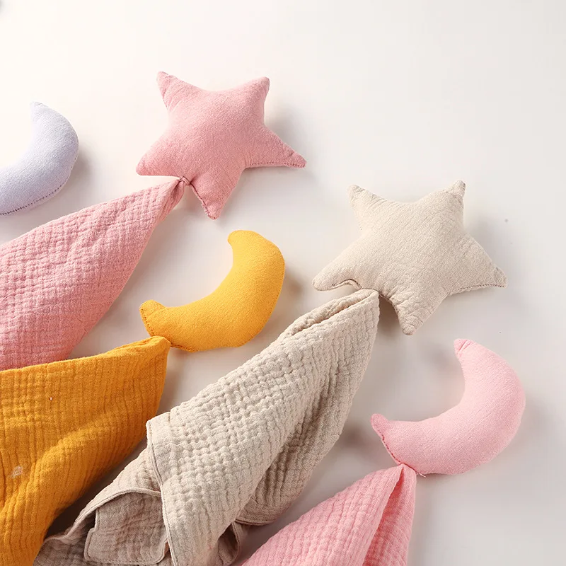 Baby Cotton Muslin Comforter Blanket Soft Newborn Moon Star Sleeping Dolls Kids Sleep Toy Soothe Appease Towel Bibs Saliva Towel