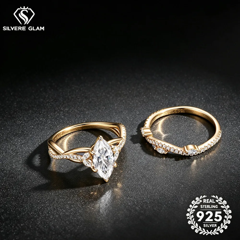 925 Sterling Silver 2CT Marquise Twisted Interwoven Bridal Set Ring D VVS1 Moissanite Multi Tone Wedding Promise Fine Jewelry