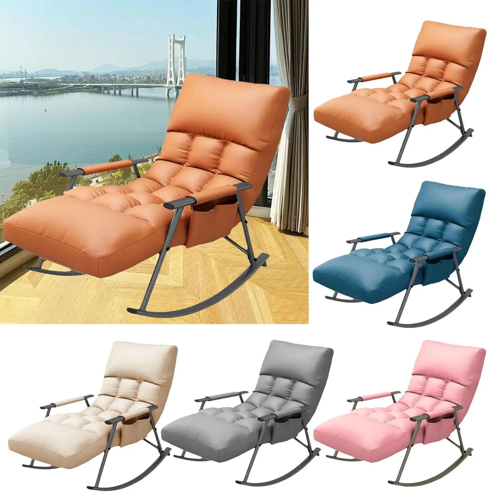 Rocking Chair Lazy Sofa Casual Reading Chair Portable Versatile Accent Chair Armchair for Balcony Garden Office