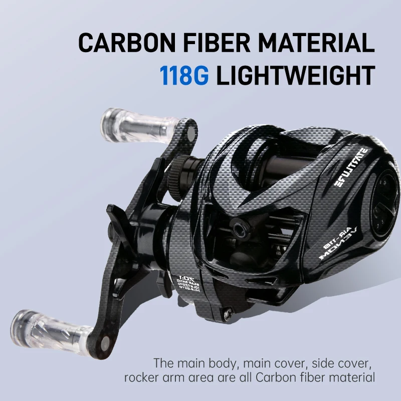 Shallow Spool Small Body Bait Casting Fishing Reel Light Weight Carbon Fiber Frame 7.0:1 Gear Ratio 4kg Drag Power Model:VENOM