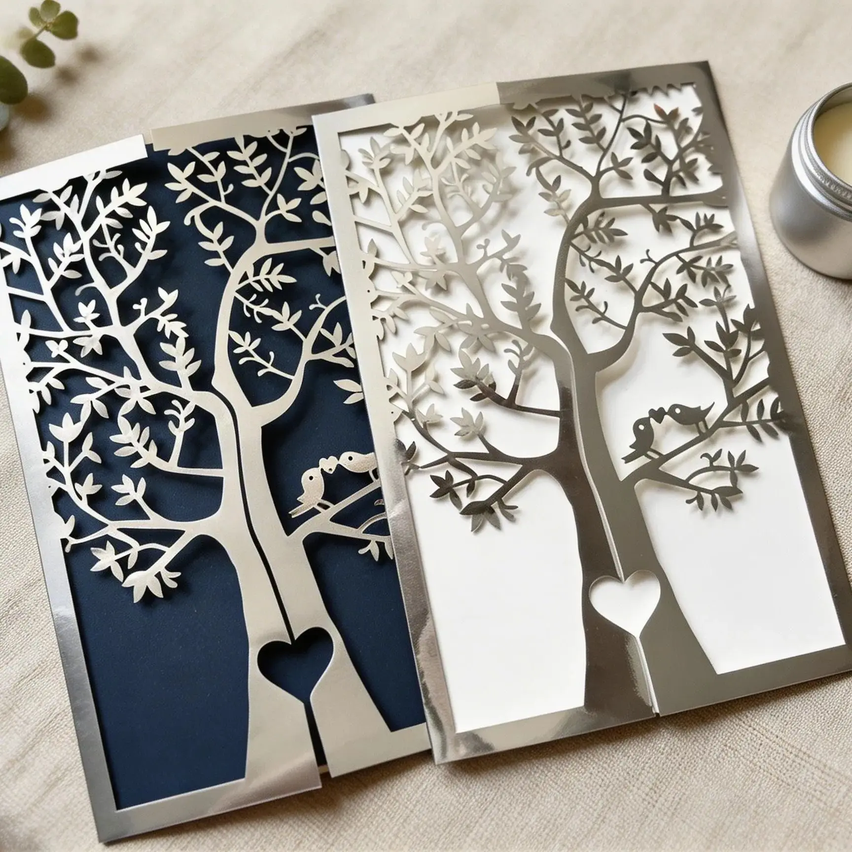 

10pcs Silver Tree Laser Cut Wedding Invitation Cover,Invite Card,Love Bird Birthday Invitation Cards for Party Favor Decoration