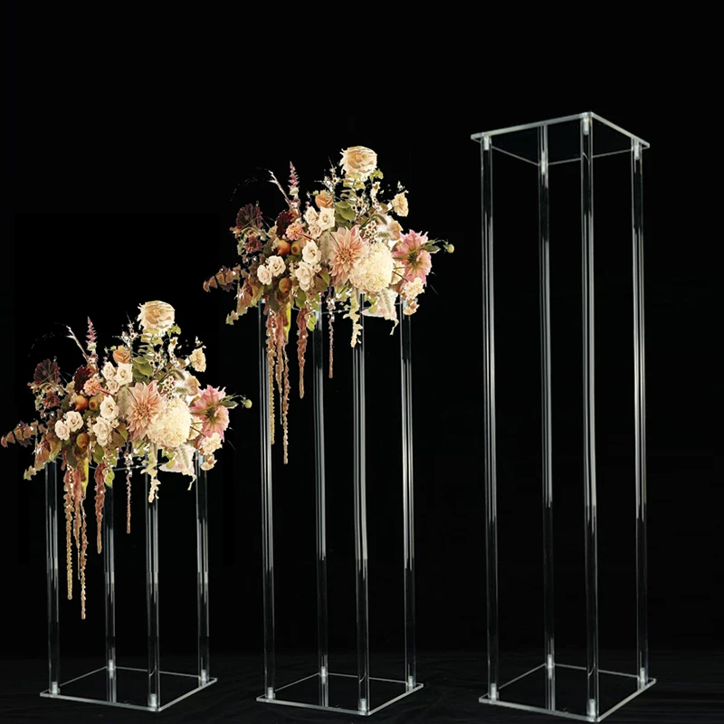 5 PCS Acrylic Floor Vase Clear Flowers Table Centerpiece For Marriage Vintage Floral Stand Columns Wedding Decoration