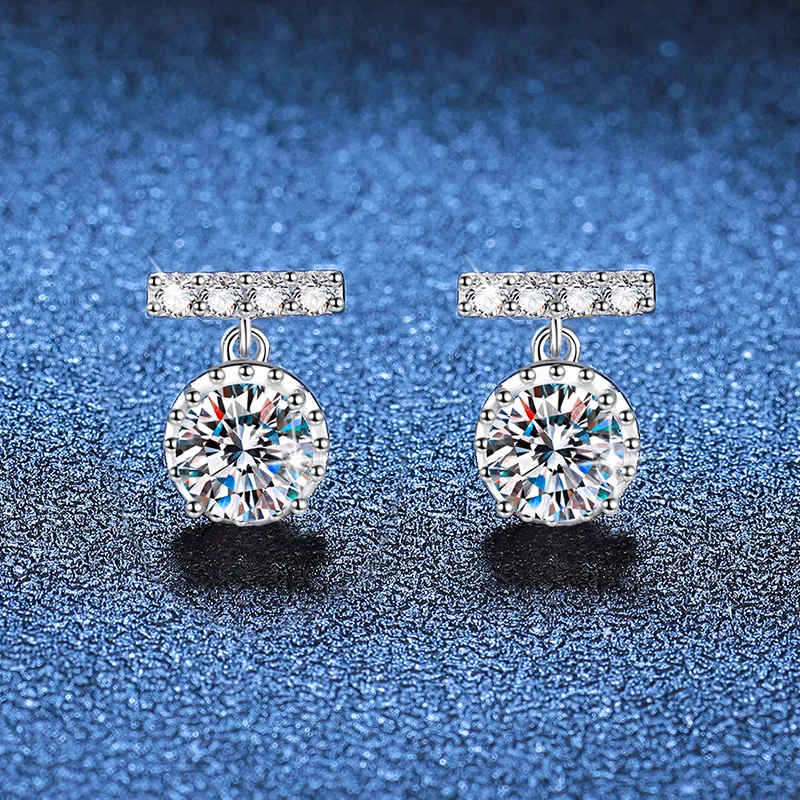 Platinum PT950 18K Gold Earrings Women's Small Tassel Round Package Moissanite Diamond Earrings D Color 1 Carat Moissanite