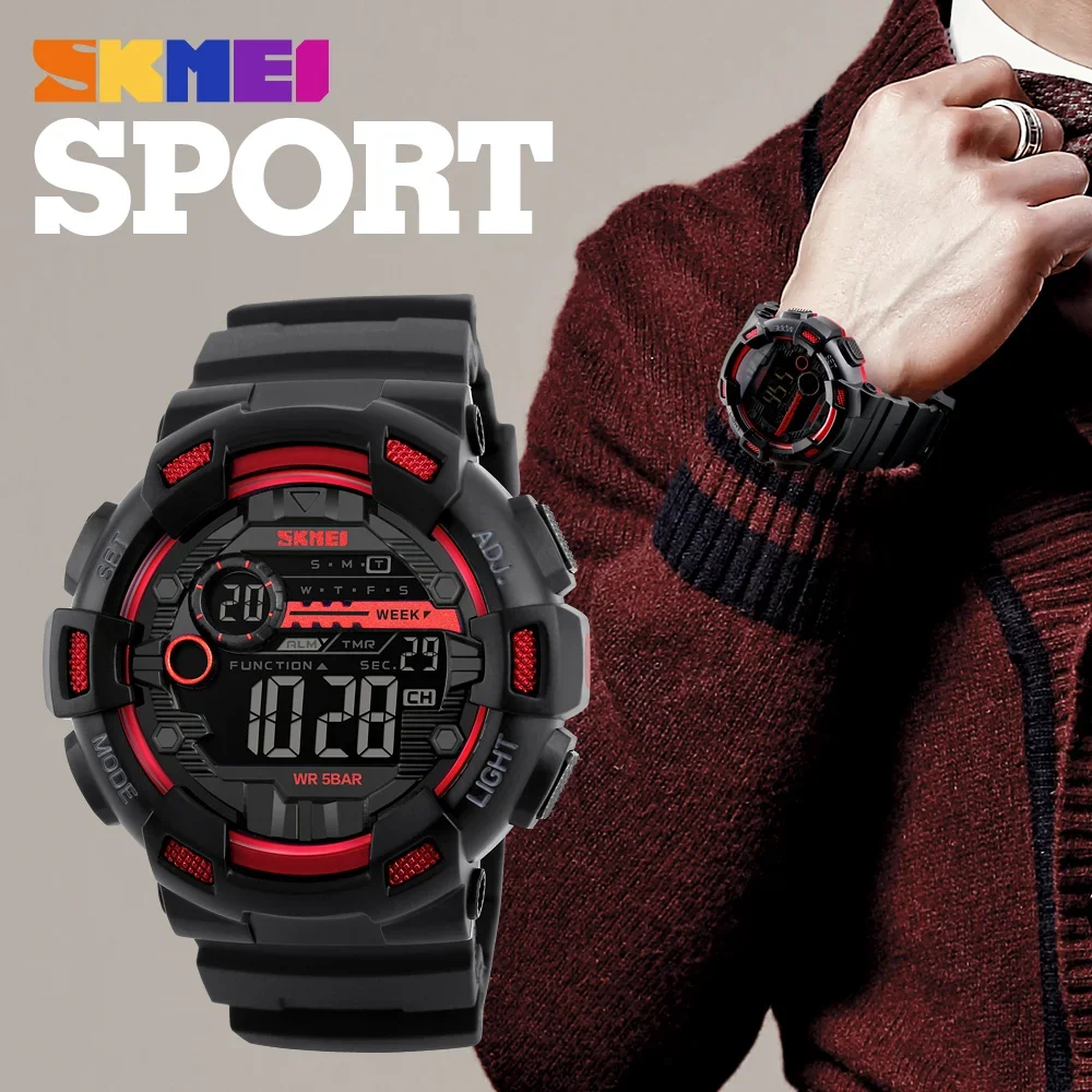 SKMEI 1243 Men Multifunction 5Bar Waterproof PU Strap LED Display Watches Chrono Digital Watch reloj hombre Outdoor Sport Watch