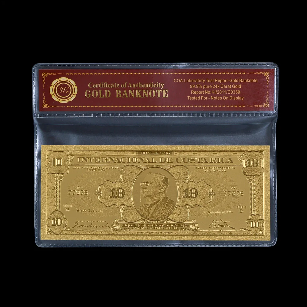 Costa Rica Gold Plated Banknote with Frame Commemorative Banknotes Collectible Souvenir Business Gift Home Decor