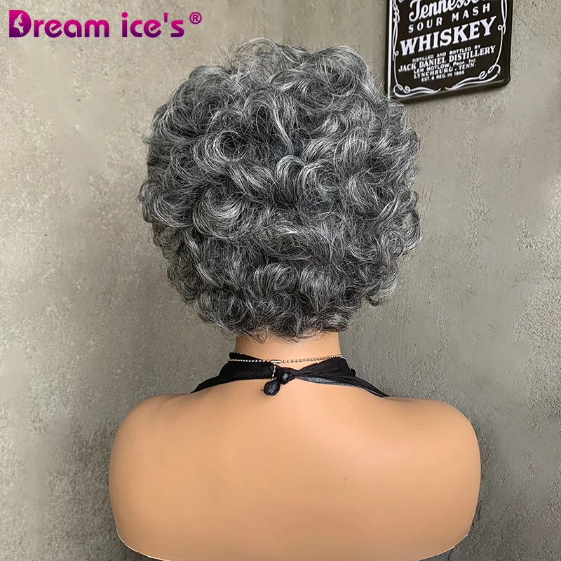 Mixed Black Gray White Short Curly Wig Women  Synthetic Wigs Pixie Cut Hair Wavy Curly Wigs for Women for Everyday Anime Cosplay