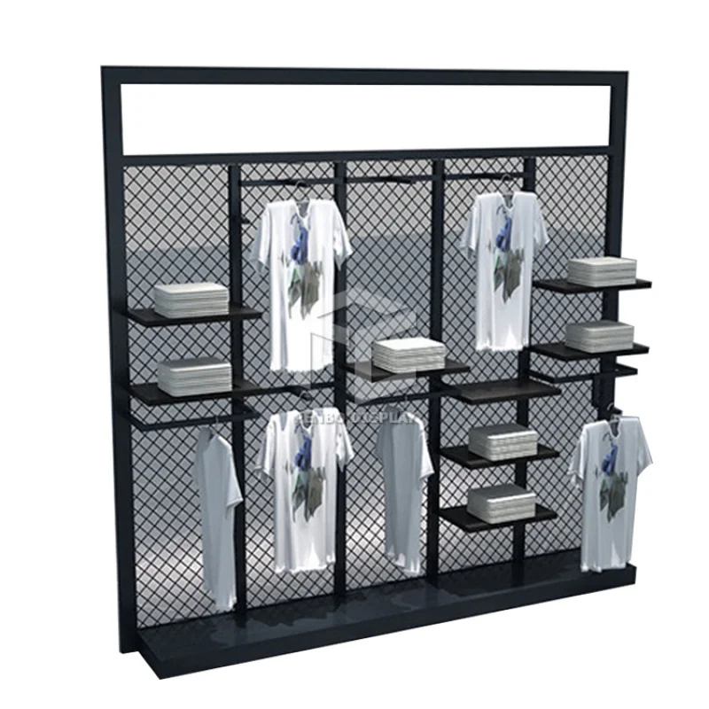 

2025customized.Modern Retail Shop Fixtures Wooden Metal Hanging Clothes Display Racks Stands