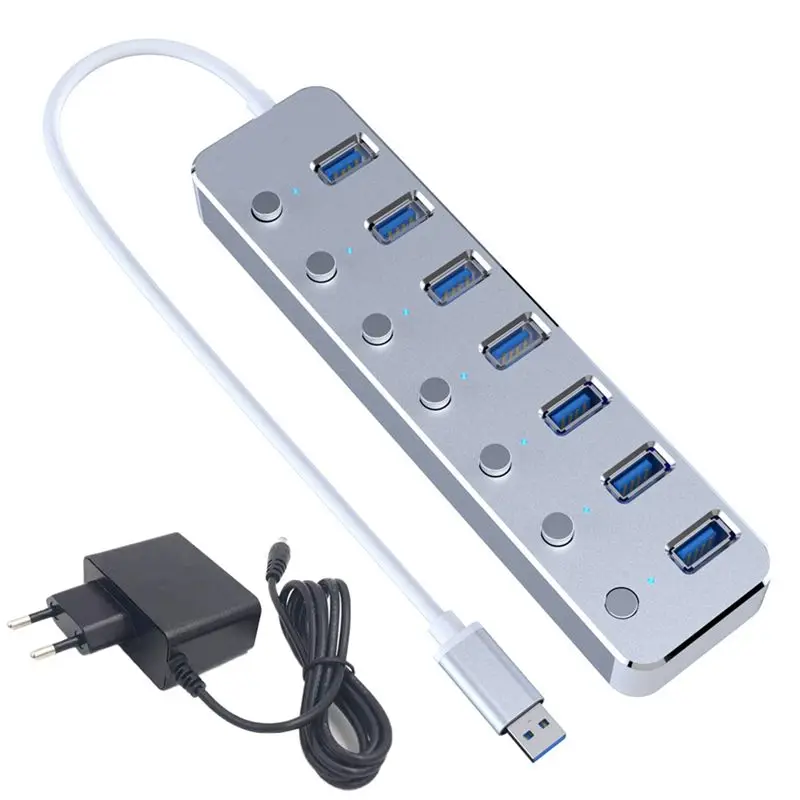 

USB-хаб AED7-USB 3.0 с 7 портами, адаптер питания, разветвитель из алюминиевого сплава, многопортовый удлинитель-переключатель, кабель 1.2 м, комплект USB-хабов 3.0, EU-версия