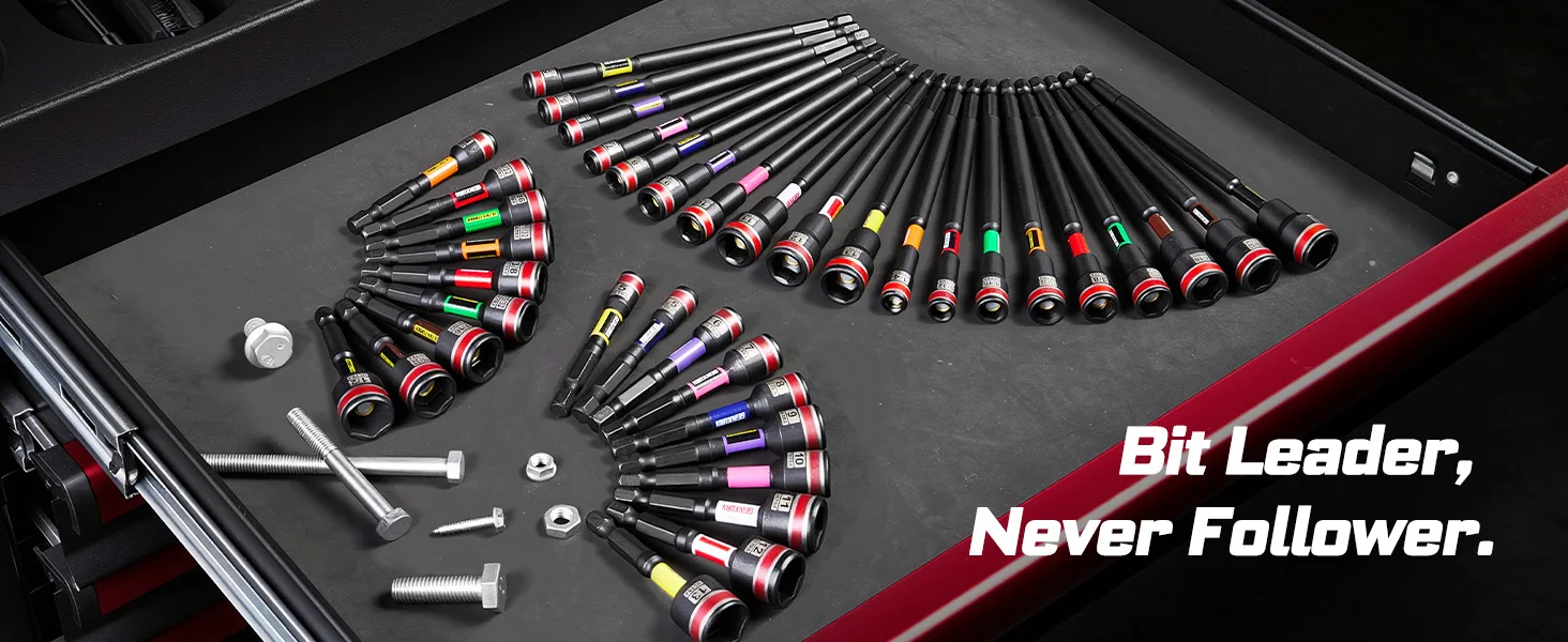 Geinxurn 2,6 Zoll/6 Zoll Steckschlüsselsatz, farbcodiert, stark magnetisch, S2-Stahl, 1/4 Sechskantschaft-Steckschlüsselbits, passend für Bohrschrauber zur Reparatur – Detail 1