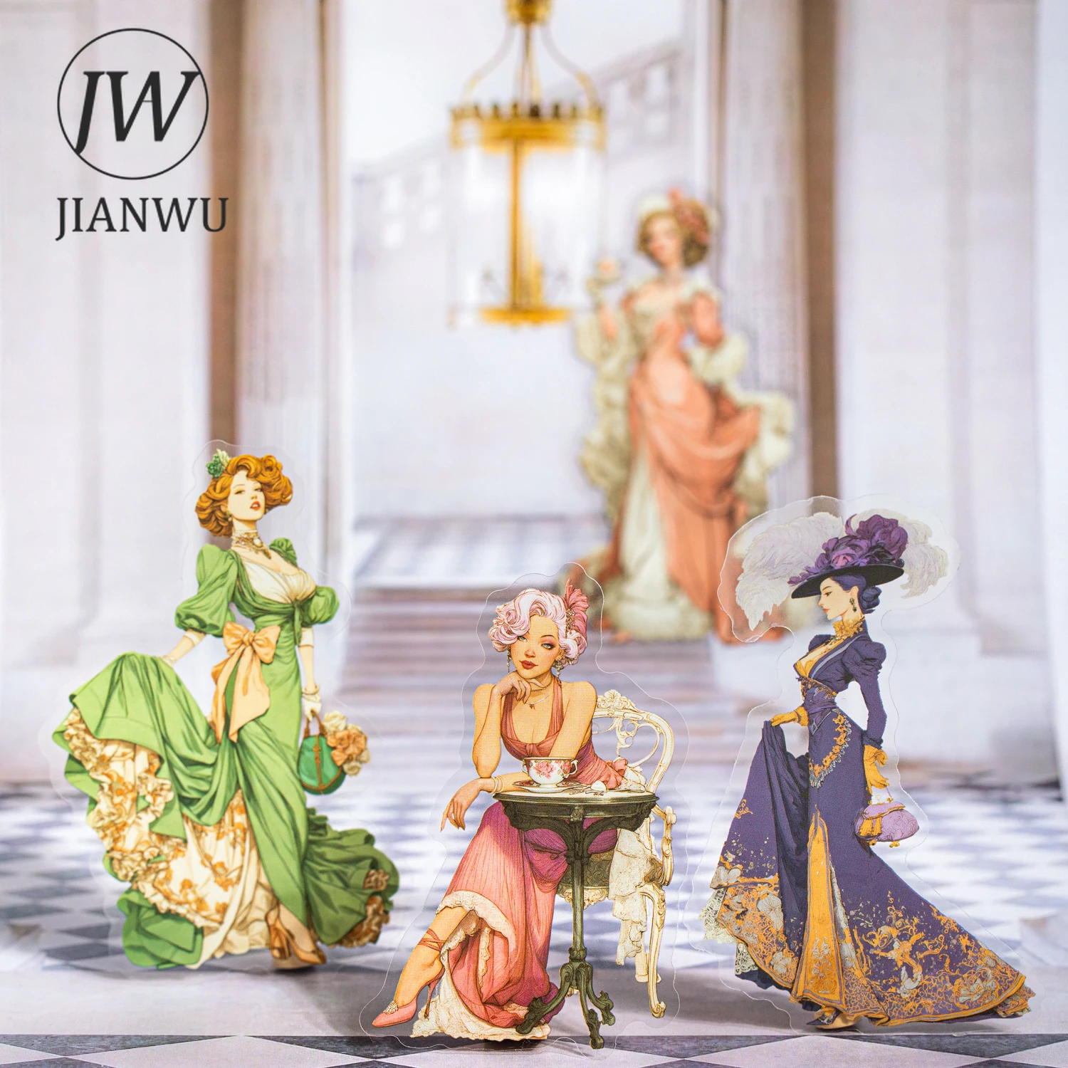 JIANWU Rococo Banquet Series Vintage Character Landscape Material Collage PET Sticker Creative DIY Journal Stationery view 3