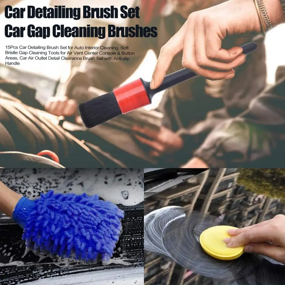 15Pcs Car Detailing Brush Se Soft Bristle Gap Cleaning Tools for Air Vent Center Console & Button Areas, Car Cleaning Brush Set