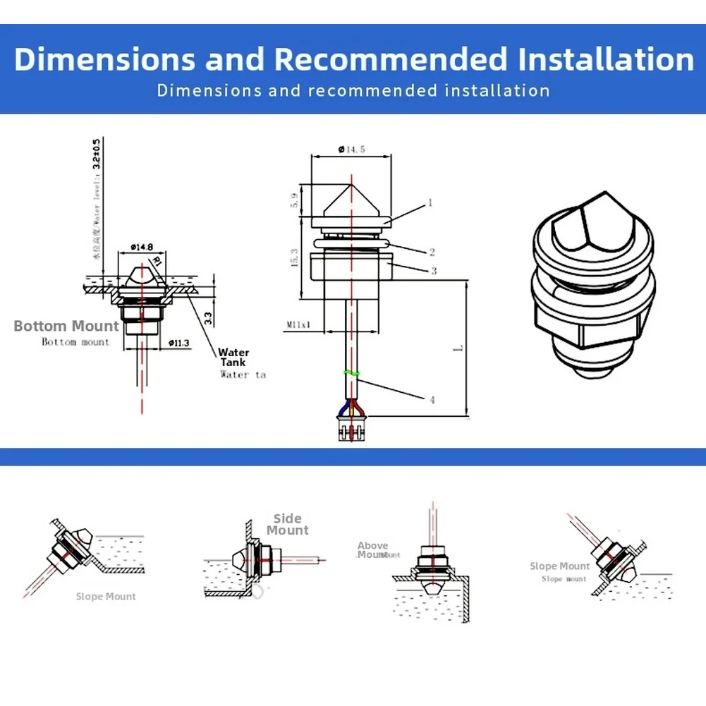 Accurate Level Sensing Device Water Level Detector IP68 Sensor M11 Threaded Installation Ultra-low Standby Power