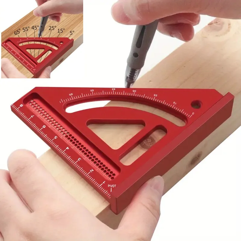 1pc High-Precision Aluminum Alloy Multi-Angle Measuring Ruler & Scriber- Perfect For Woodworking, Carpentry & Engineering