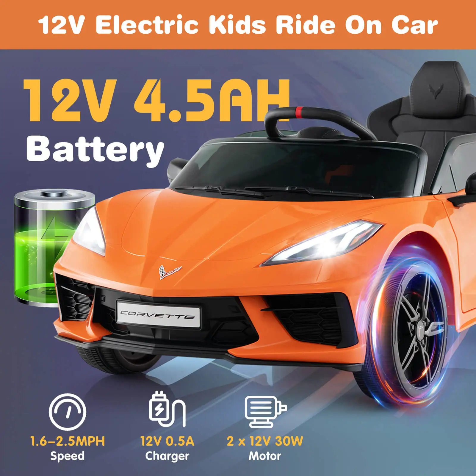 Coche eléctrico para niños, luces de conexión inalámbrica con Control remoto, 12V