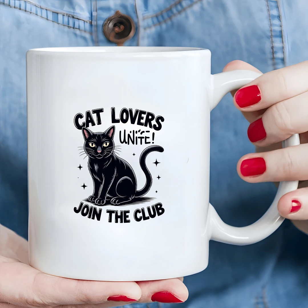 

Cartoon Black Cat 11oz Mug - Christmas Gift for Cat Lovers Home Office Cup Adorable Cat Cup - Join the Club
