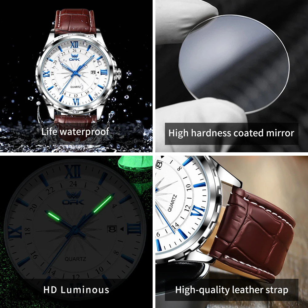 Men's Elegant Leather Strap Waterproof Watch