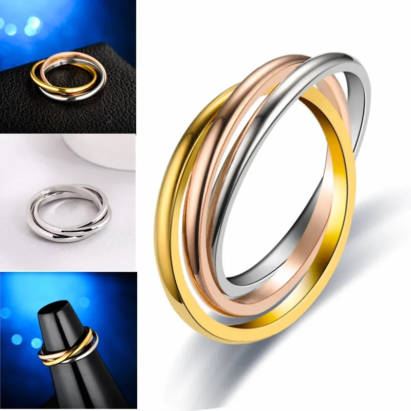 UAGE Classic 3 Rounds Ring Sets Women Stainless Steel Wedding Engagement Female Finger Jewelry