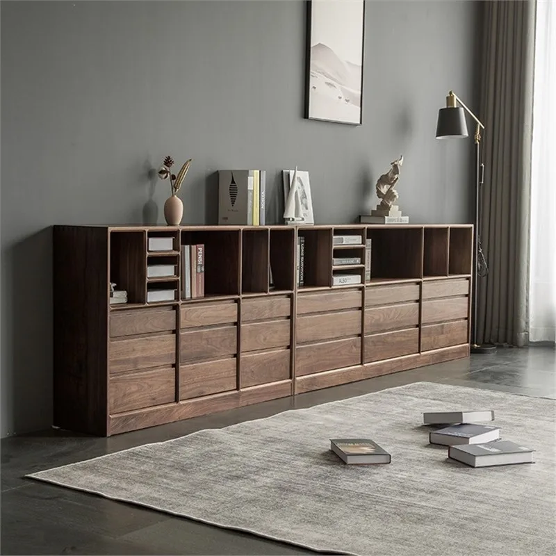 

Customizable bookcase Simple Japanese cherry wood floor group bookshelf with storage TV cabinet