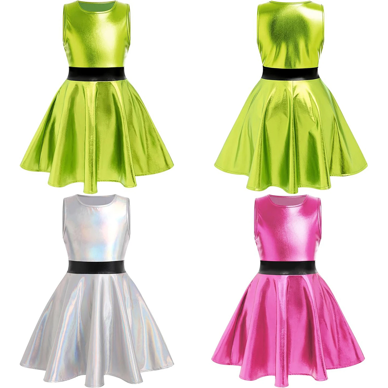 Vestito da ballo per balletto per bambina, costume cosplay per feste a tema Halloween, senza maniche, in vita laterale, a-line, per carnevale metallico