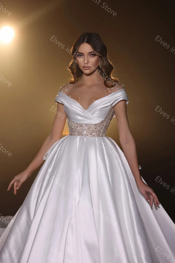 Vestido De fiesta Vintage, Vestidos De novia con cuello transparente, cuentas De cristales brillantes, Vestidos De novia con encaje encantador, Vestidos De novia personalizados