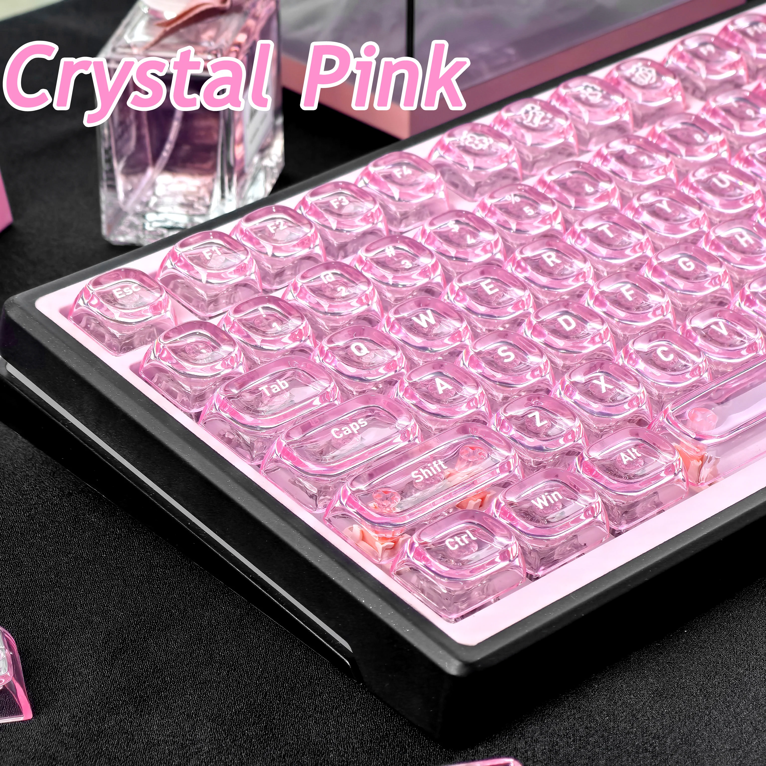 MAIMOOO Pink Crystal Keycaps Thick Ice Texture Backlit Transparent Pc Silk Screen MOA Mechanical Keyboard Keycaps