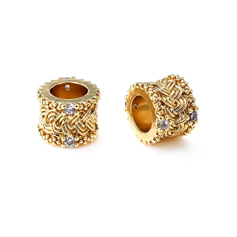 6PCS 18K Gold Color Brass Zircon Large Hole Cylinder Spacer Beads Bracelets High Quality Diy Necklace Earrings Jewelry Making