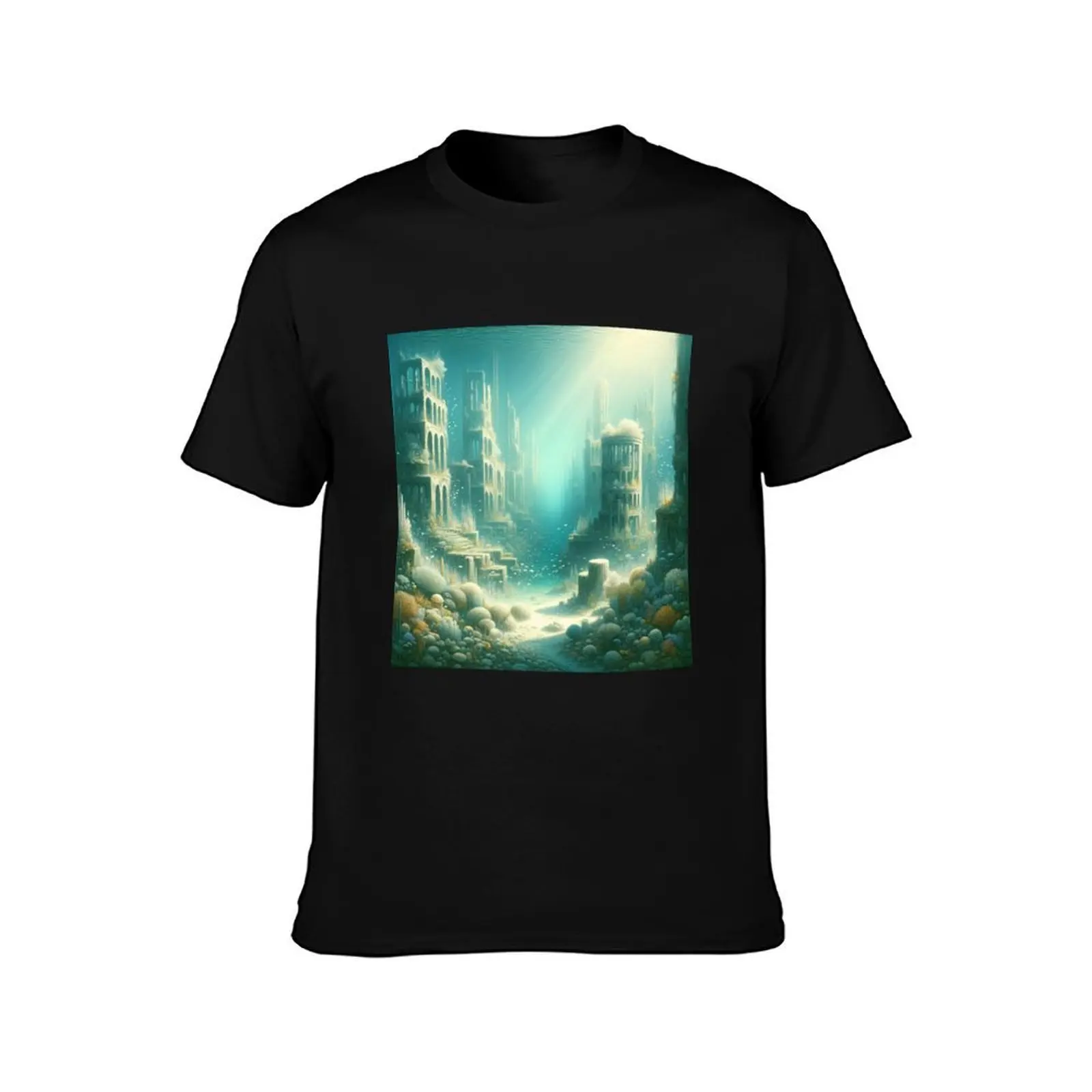 Post Apocalyptical Cityscape Underwater #2 T-Shirt, Summer Casual Cotton Tee, Oversized Streetwear Tops, Vintage Graphic Print
