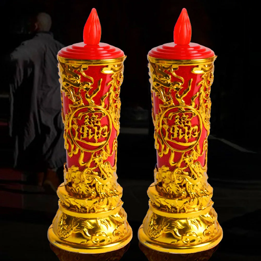 1 paio di lampade a LED luci elettroniche senza fiamma di design cinese per la decorazione del culto del buddismo dell'ufficio domestico della scrivania