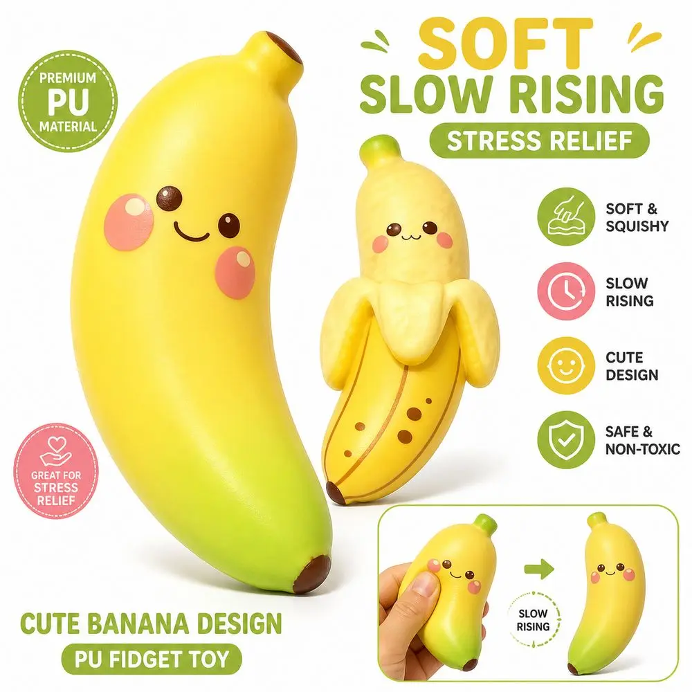 PU Simulated Banana Squeeze Toy Slow Rising Peeled Banana Shape Banana Stress Toy Gradient Banana Style Soft Sensory Toy