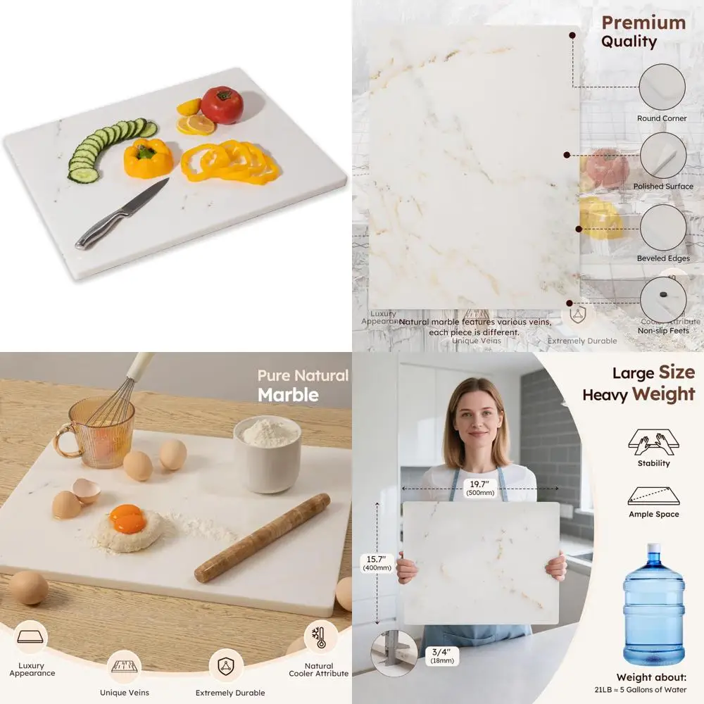

Large White Marble Kitchen Cutting Board with Gold Veins, 16x20 Inch, Natural Stone Pastry Board for Baking and Serving