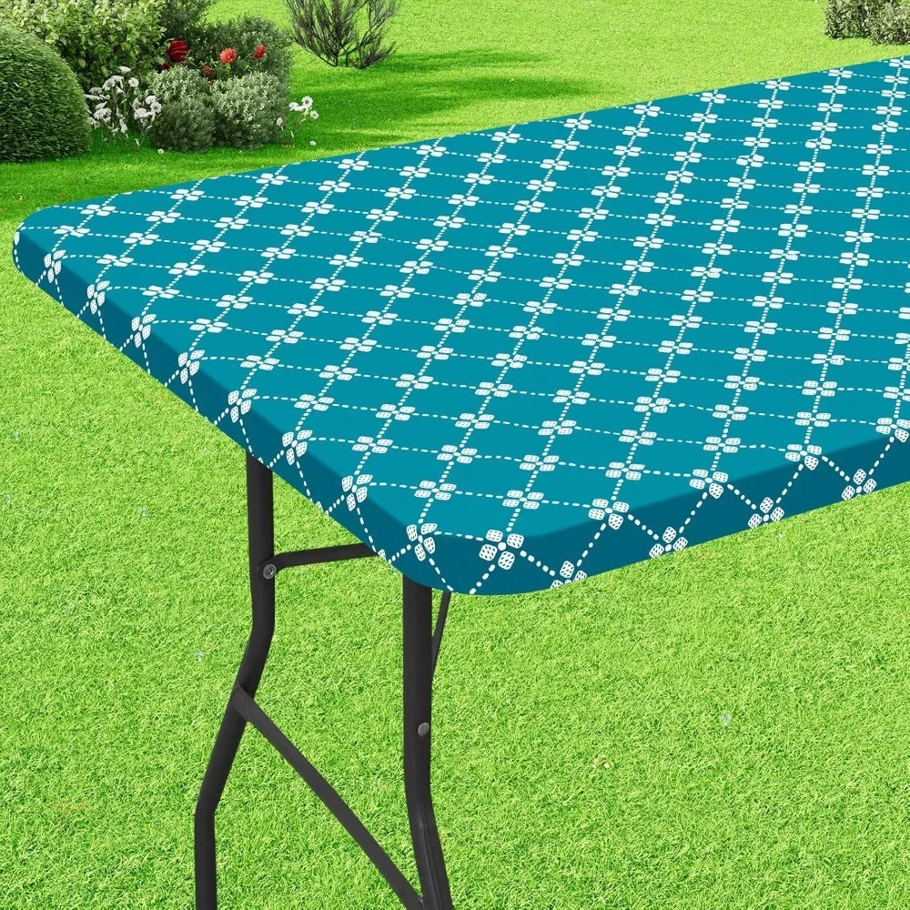 Waterproof Elastic Rectangle Picnic Table Cloth Scratch Resistant Elastic Edge Table Cover Washable Reusable
