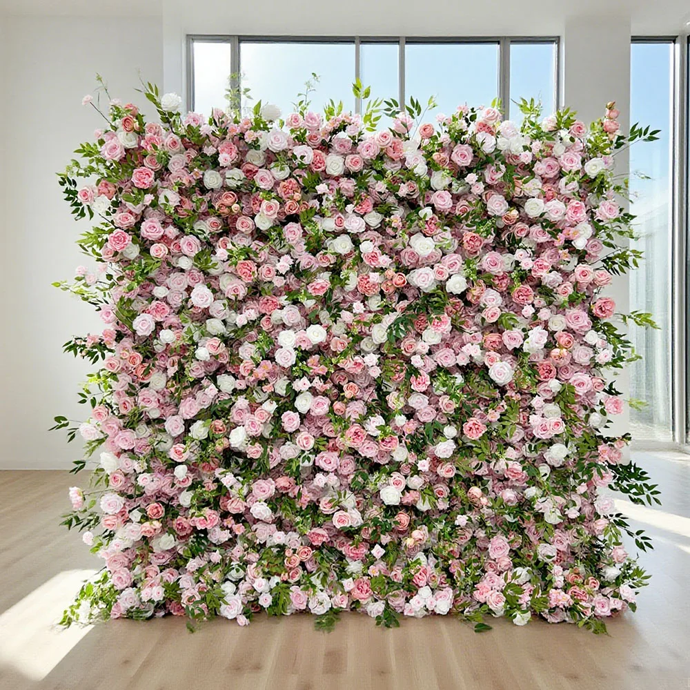 Wholesale Modern Classic Roll-Up Silk Flower Wall Backdrop With Customized Size & Color For Wedding Decoration Carton Packed