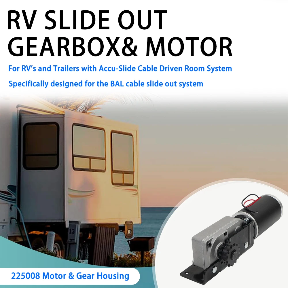 225008 RV Slide Out Motor &Gear Housing For RV's &Trailers with Accu-Slide Cable Driven Room System Replace for ‎R25076-1 R25075