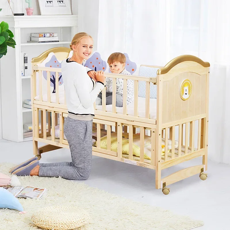 Baby Cribs Solid Wood Unpainted Multifunctional Cradles Spliced Baby Cribs European Manufacturers  in Batches