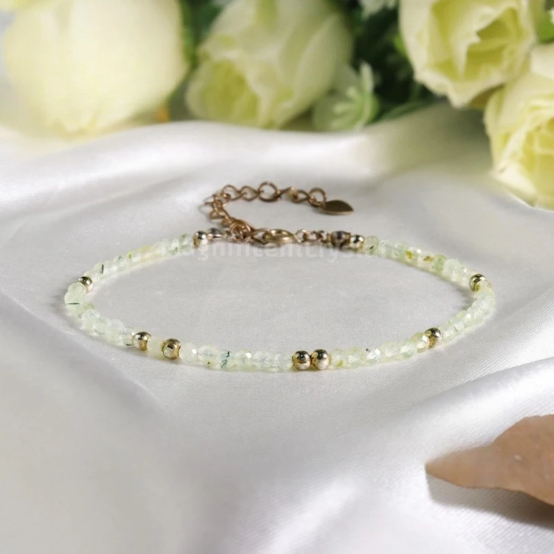 Prehnite Bracelet Women Minimalist Birthstone Jewelry Love Wealth Energy Confidence