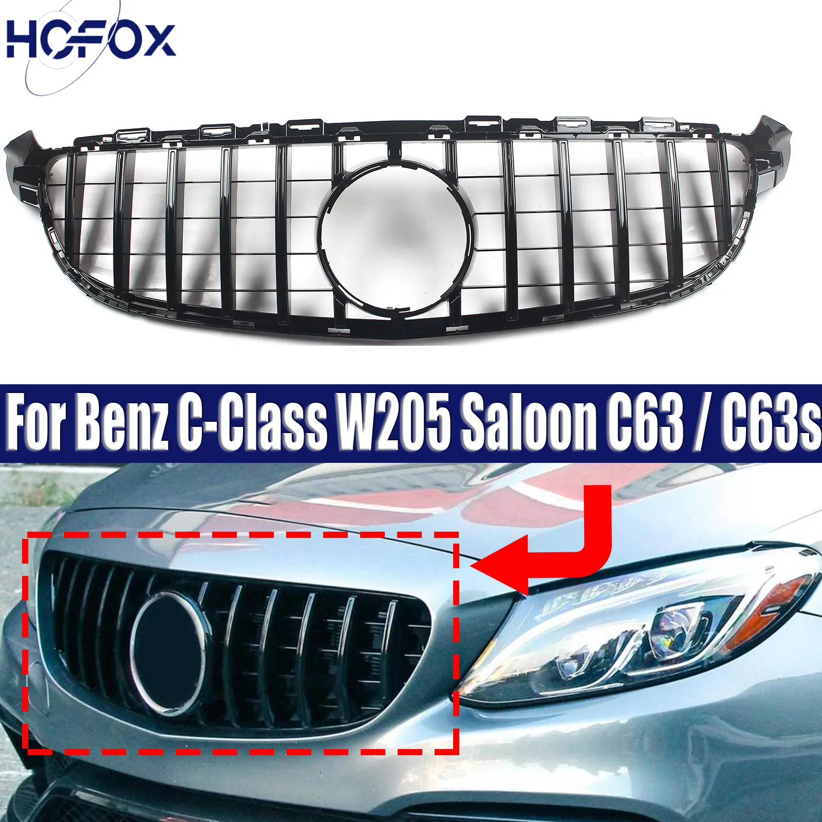 

Car Front Bumper Grille Centre Panel Styling Upper Grill For Mercedes Benz C-Class W205 Saloon C63 / C63s ONLY 2014-2018