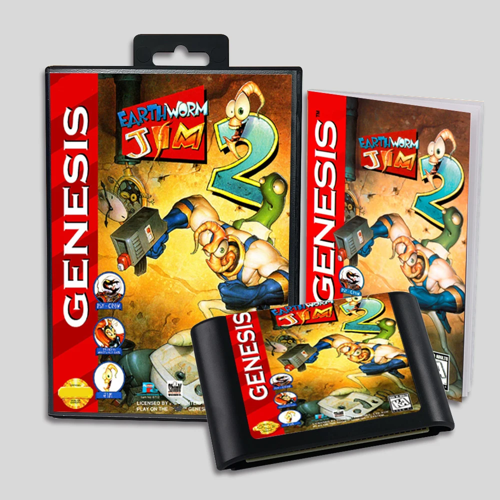 Earthworm Jim 2 USA EUR MD Game Cartridge Box Manual For Sega 16 bit Mega Drive Genesis Consoles