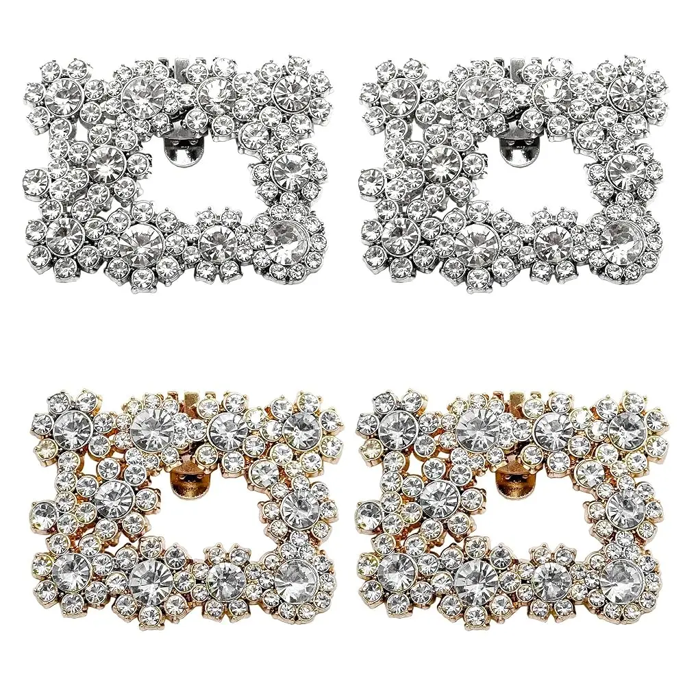 

4Pcs Elegant RhinestoneShoe Buckles Sparkling Crystal Wedding.Shoe clips Metal shoe clips PartyDecoration set（2sets）