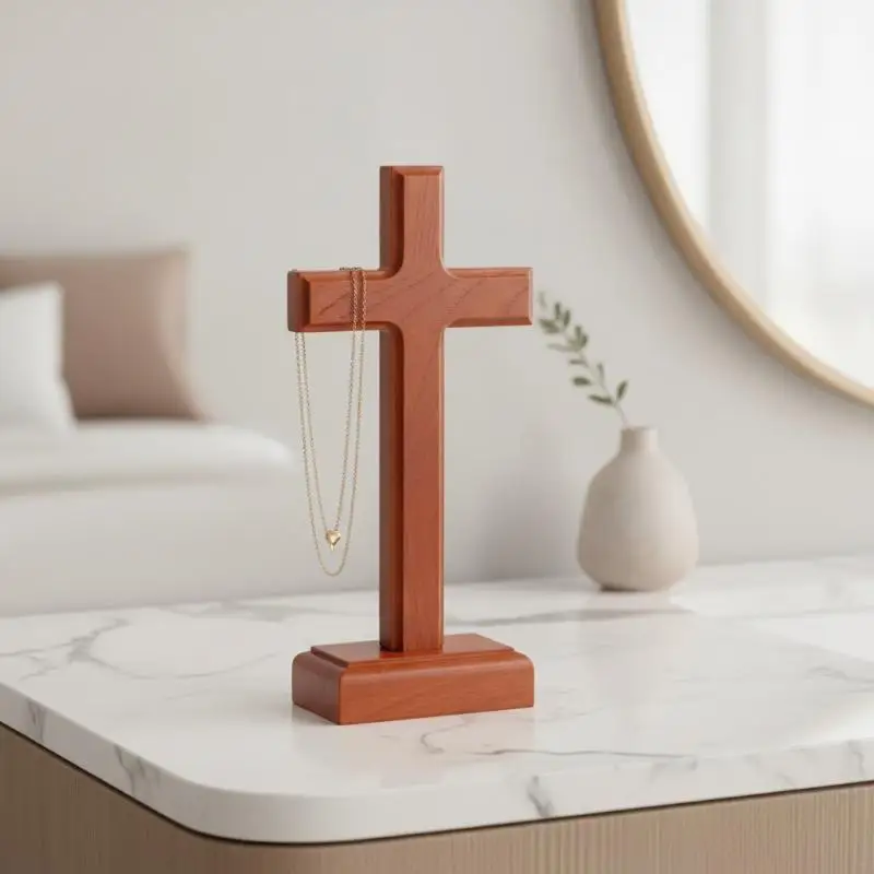 2-in-1 Vintage Holzkreuz Kruzifix Deko Doppelfunktion Religiöses Ornament für Eingangsbereich Wohnzimmer Wand- und Tischaufstellung – Detail 3