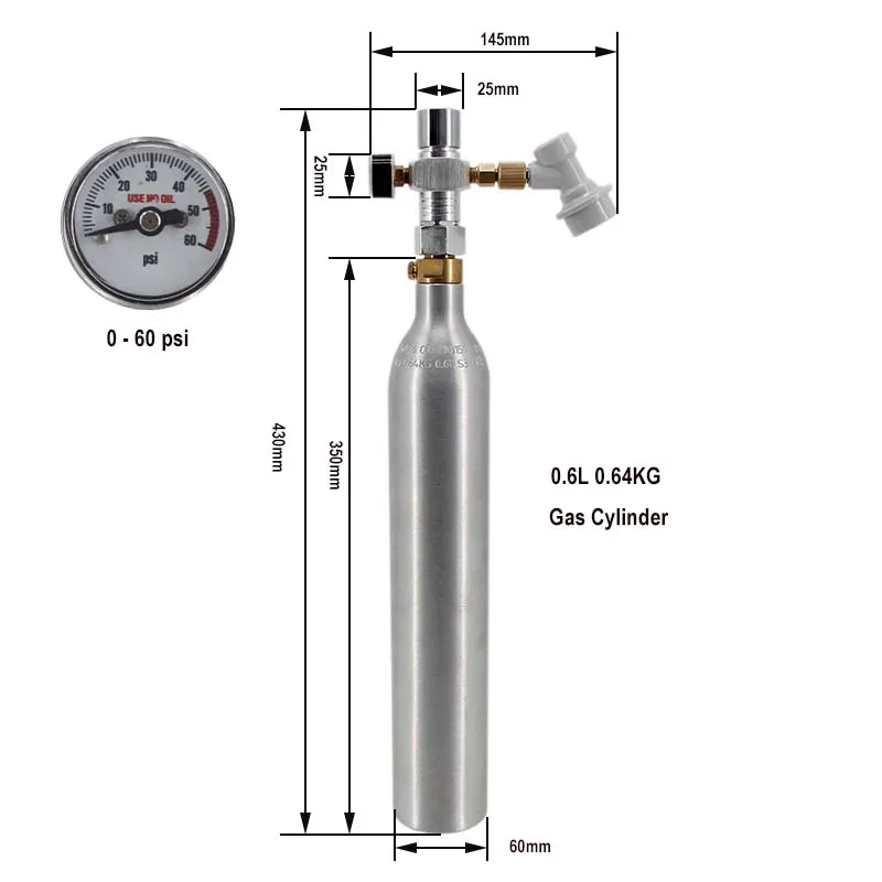 Imagem -04 - Alumínio Co2 ar Tanque com Ball Lock em Regulador Segurança à Prova de Explosão Cilindro de Gás de Alta Pressão Homebrew Cerveja Soda 0.6l