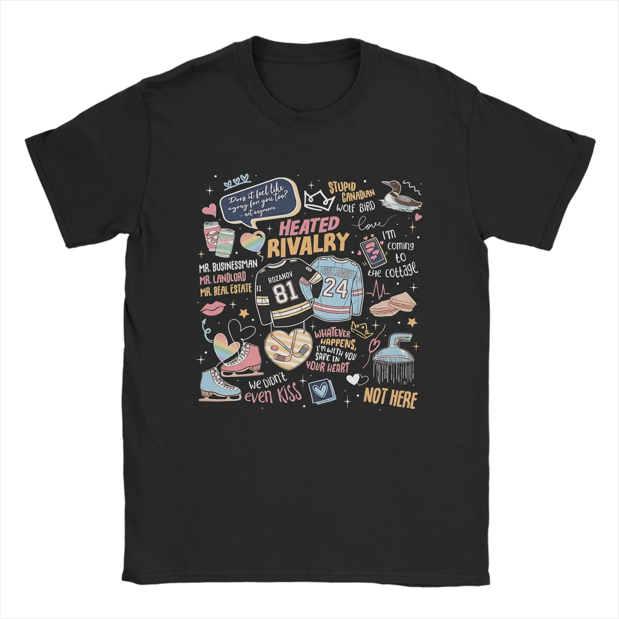 Men T-Shirt Romance Hollanov Couple Romance Book Hockey Rivals Couple Movie Book Fans Gift  Cool 100% Cotton Tees Heated Rivalry